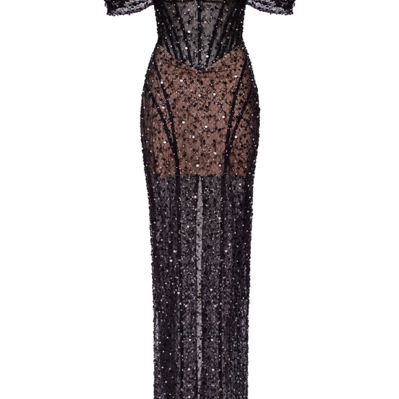 MILLA | Black Sequin Midnight Dress (Glamorous, sz M) - Picture 2 of 9